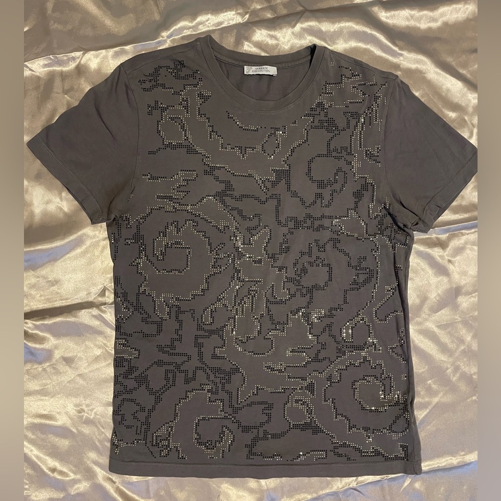 Versace - Gianni Versace men`s T-Shirt Top pixel logo grey 100% cotton size S